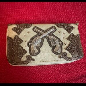 Brown and Cream Women's Clutch